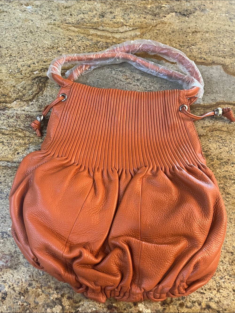 Bodhi Pleated Orange Leather Shoulder Bag